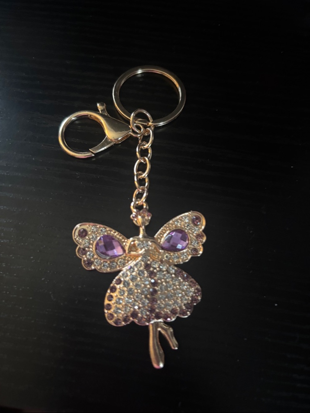 Gold-Tone Butterfly Keychain with Purple Gems